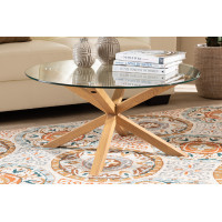 Baxton Studio Panama-Clear/Natural-CT Lida Modern and Contemporary Glass and Wood Finished Coffee Table